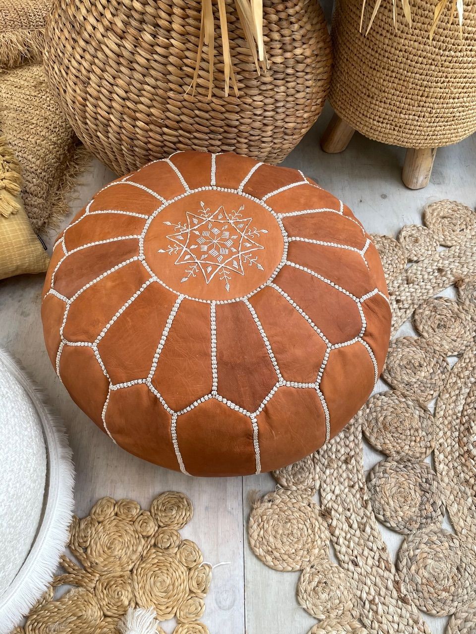 Clay Leather Pouf